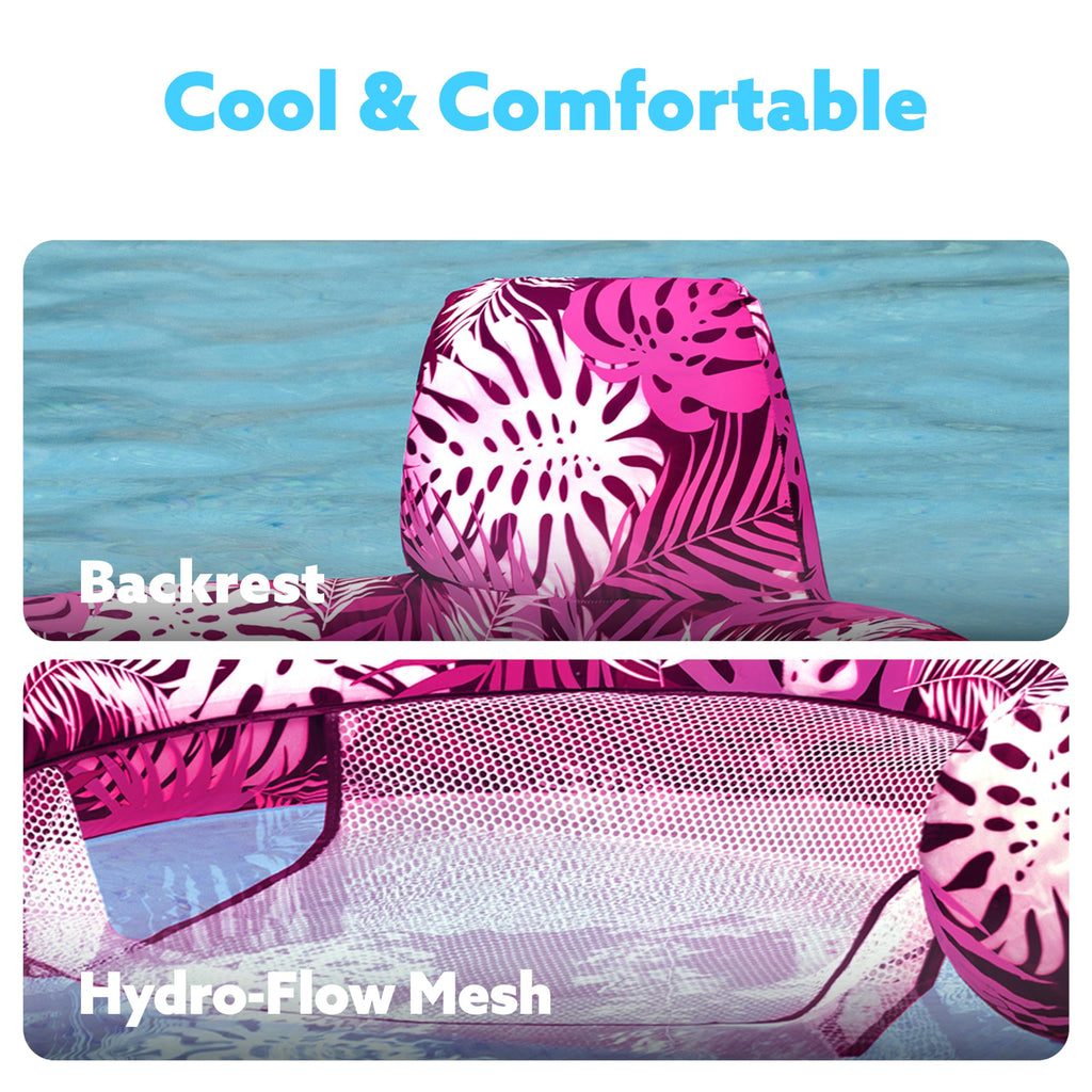 Sloosh Inflatable Pool Float for Adults – Pink Tropical Leaf Lounge Chair with Headrest, Lightweight & UV-Resistant