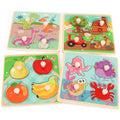 Slotic Wooden Peg Puzzles for Toddlers 1-3 – 4-Pack Farm, Dinosaur, Fruit, Marine Animals