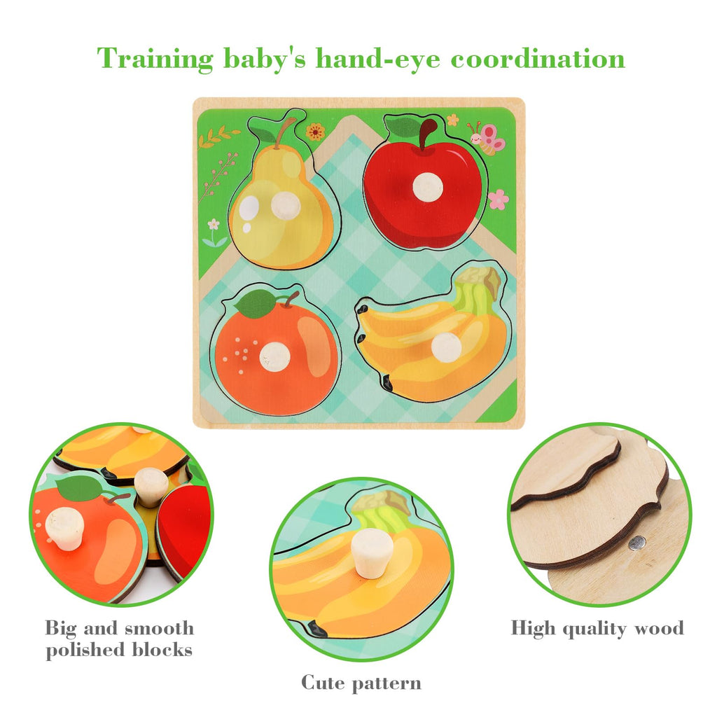 Slotic Wooden Peg Puzzles for Toddlers 1-3 – 4-Pack Farm, Dinosaur, Fruit, Marine Animals