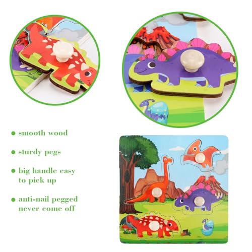 Slotic Wooden Peg Puzzles Set of 4 – Dinosaur Themed Toddler Puzzles for Ages 1-4