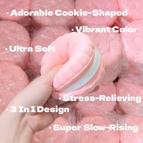 Slow Rising Cookie Squishy Toy by SUISUILE - 3-Layer Sandwich Design, Soft PU Foam, Stress Relief Squeeze Toy for Adults and Kids (Pink)