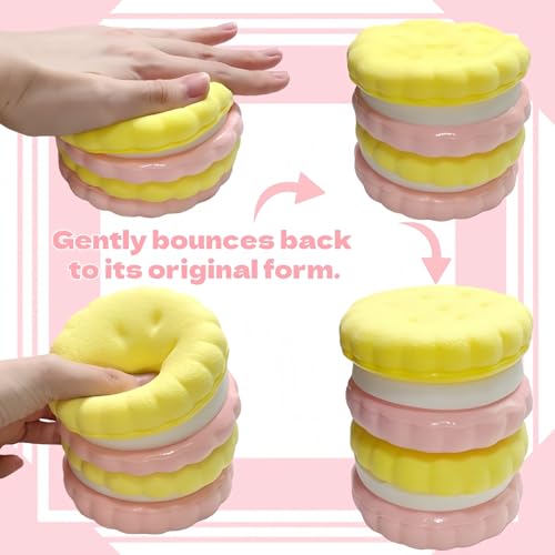 Slow Rising Cookie Squishy Toy by SUISUILE - 3-Layer Sandwich Design, Soft PU Foam, Stress Relief Squeeze Toy for Adults and Kids (Pink)