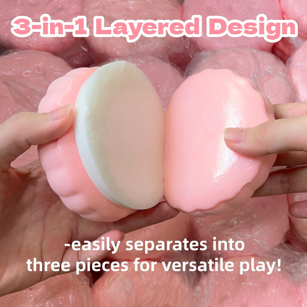 Slow Rising Cookie Squishy Toy by SUISUILE - 3-Layer Sandwich Design, Soft PU Foam, Stress Relief Squeeze Toy for Adults and Kids (Pink)