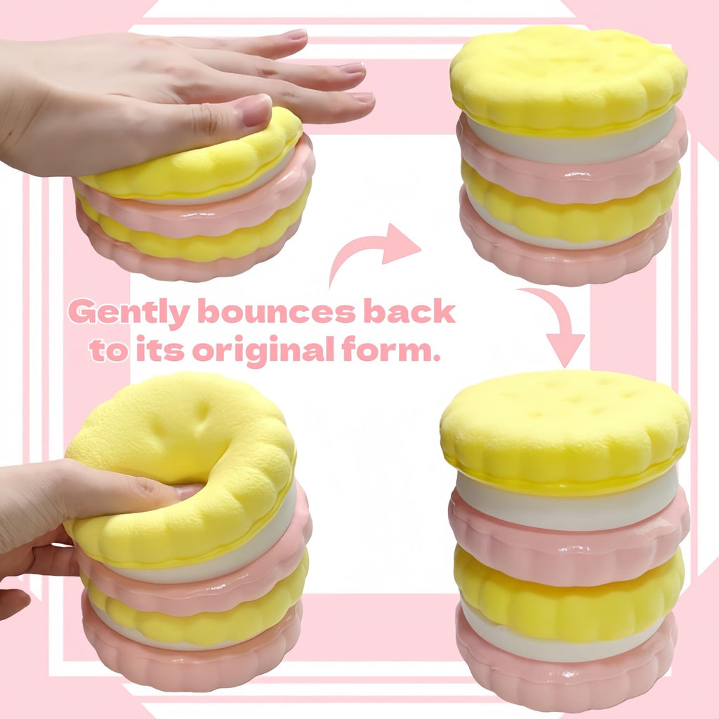 Slow Rising Cookie Squishy Toy by SUISUILE - 3-Layer Sandwich Design, Soft PU Foam, Stress Relief Squeeze Toy for Adults and Kids (Pink)