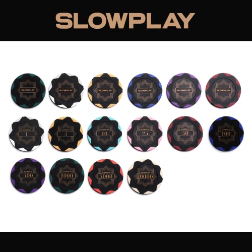 SLOWPLAY Nash Clay Poker Chips - 14g Heavyweight, 40mm, Pack of 50 with 5000 Denomination