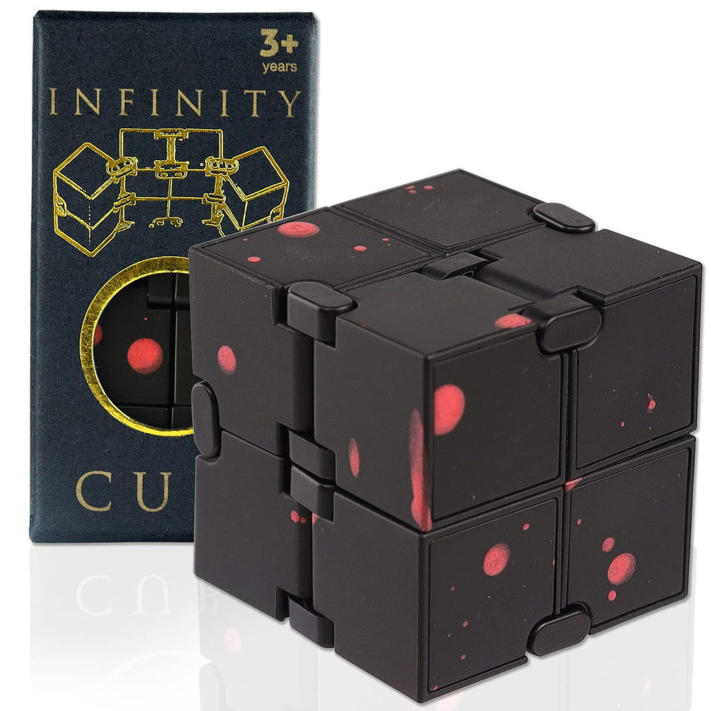 SMALL FISH Fidget Infinity Cube – Built-in Metal Endless Cube for Stress Relief, Black-Red