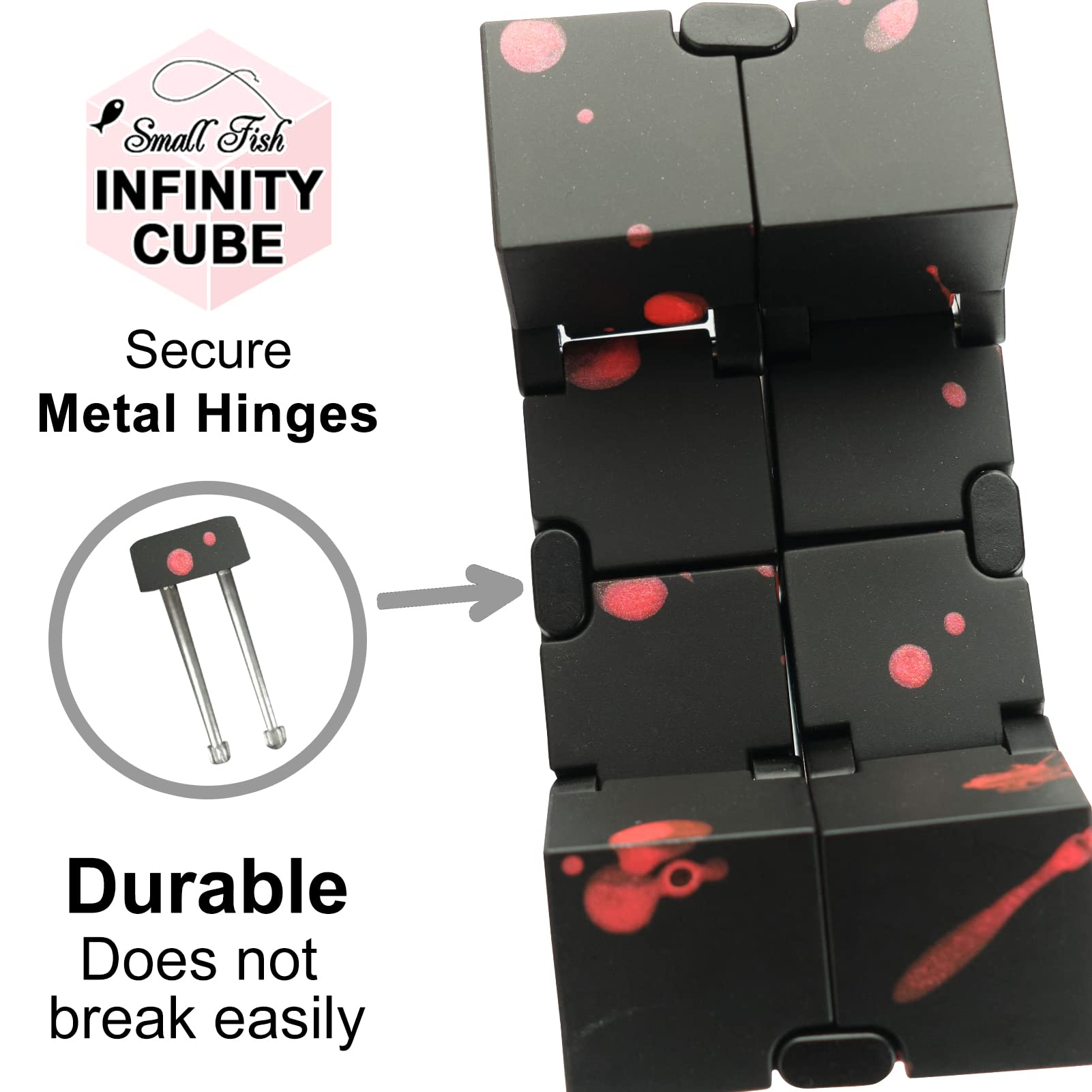 SMALL FISH Fidget Infinity Cube – Built-in Metal Endless Cube for Stress Relief, Black-Red