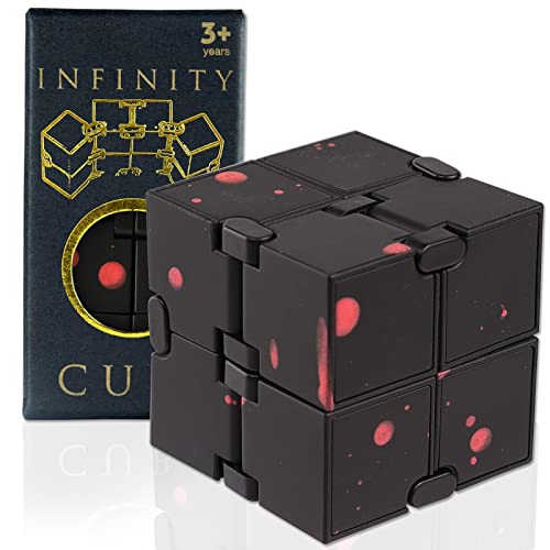 SMALL FISH Fidget Infinity Cube – Built-in Metal Endless Cube for Stress Relief, Black-Red