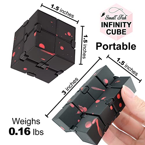 SMALL FISH Fidget Infinity Cube – Built-in Metal Endless Cube for Stress Relief, Black-Red