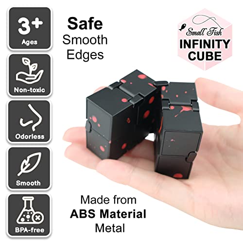 SMALL FISH Fidget Infinity Cube – Built-in Metal Endless Cube for Stress Relief, Black-Red