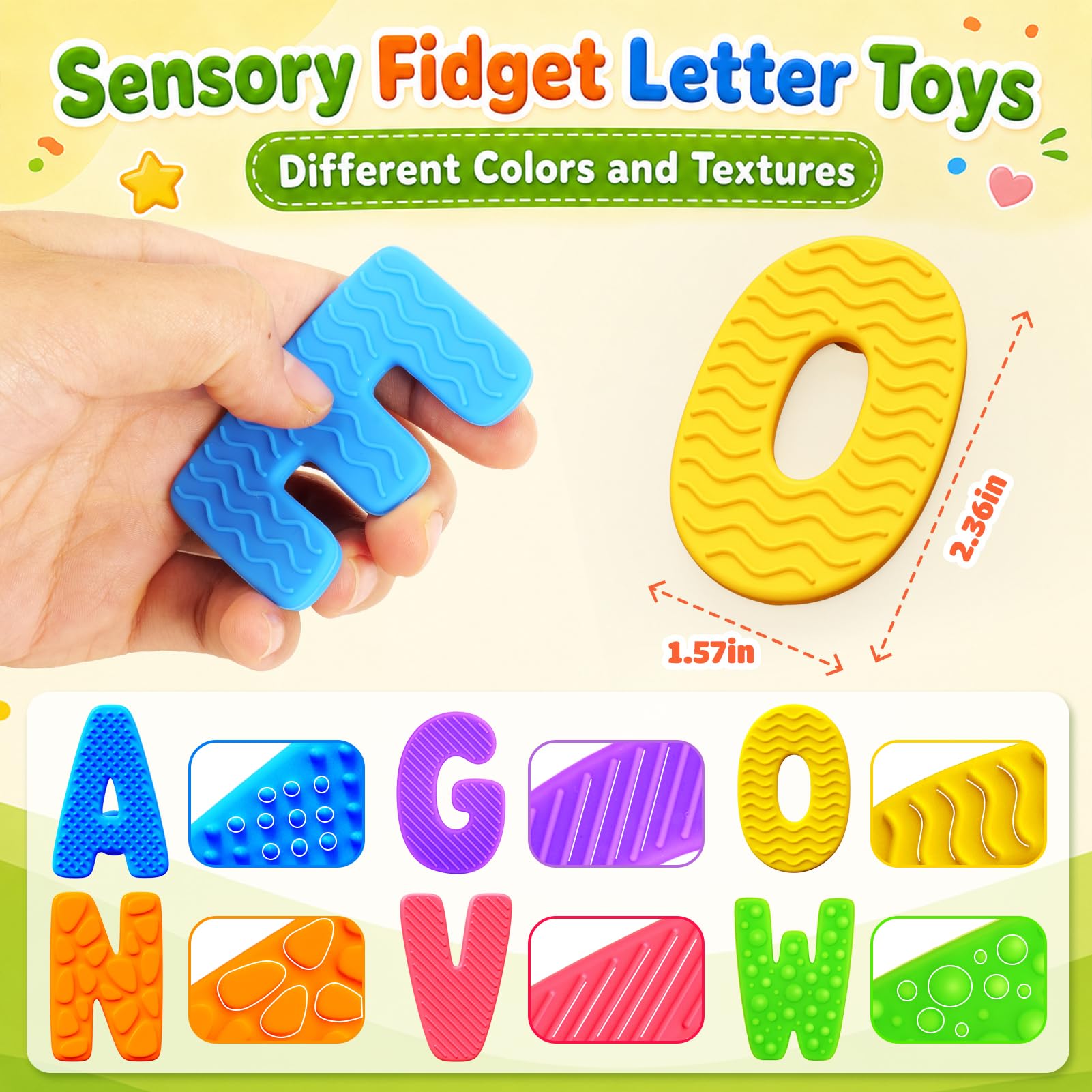 SMALL FISH Sensory Alphabet Toys: 26 Textured Letters with Suction Cups for Learning and Fidgeting