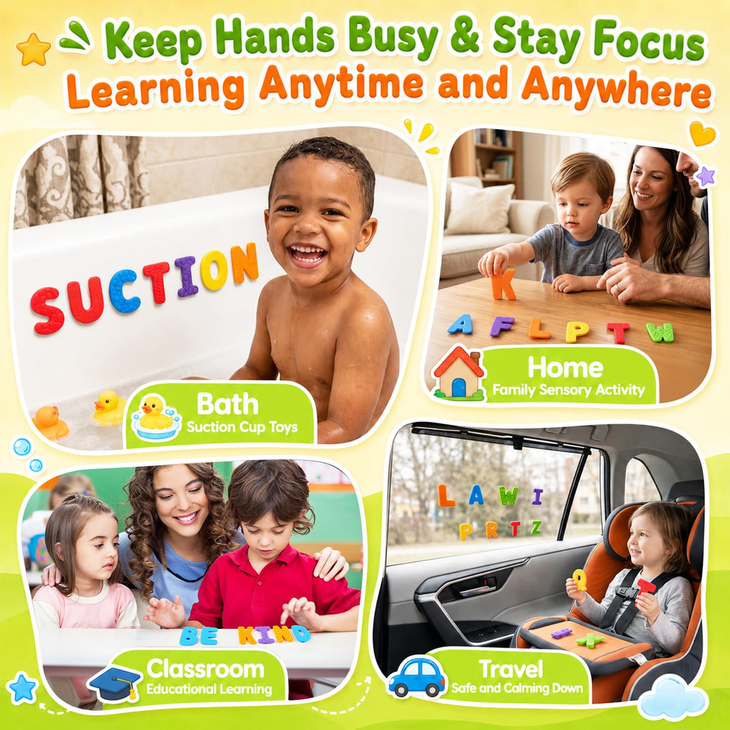 SMALL FISH Sensory Alphabet Toys: 26 Textured Letters with Suction Cups for Learning and Fidgeting