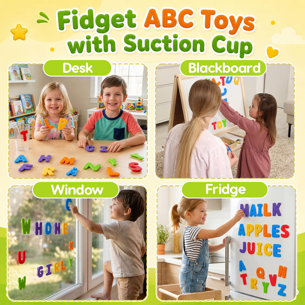 SMALL FISH Sensory Alphabet Toys: 26 Textured Letters with Suction Cups for Learning and Fidgeting