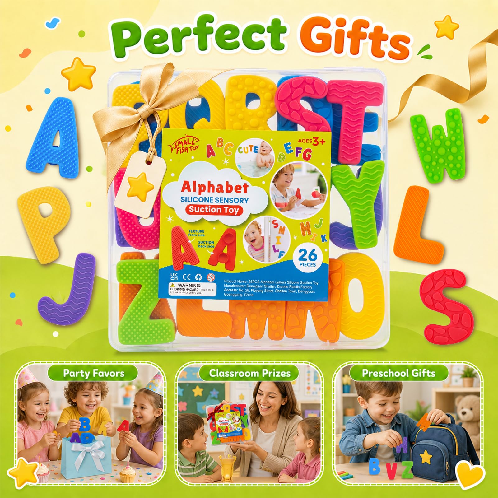 SMALL FISH Sensory Alphabet Toys: 26 Textured Letters with Suction Cups for Learning and Fidgeting
