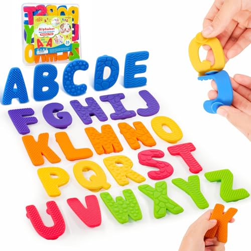 SMALL FISH Sensory Alphabet Toys: 26 Textured Letters with Suction Cups for Learning and Fidgeting