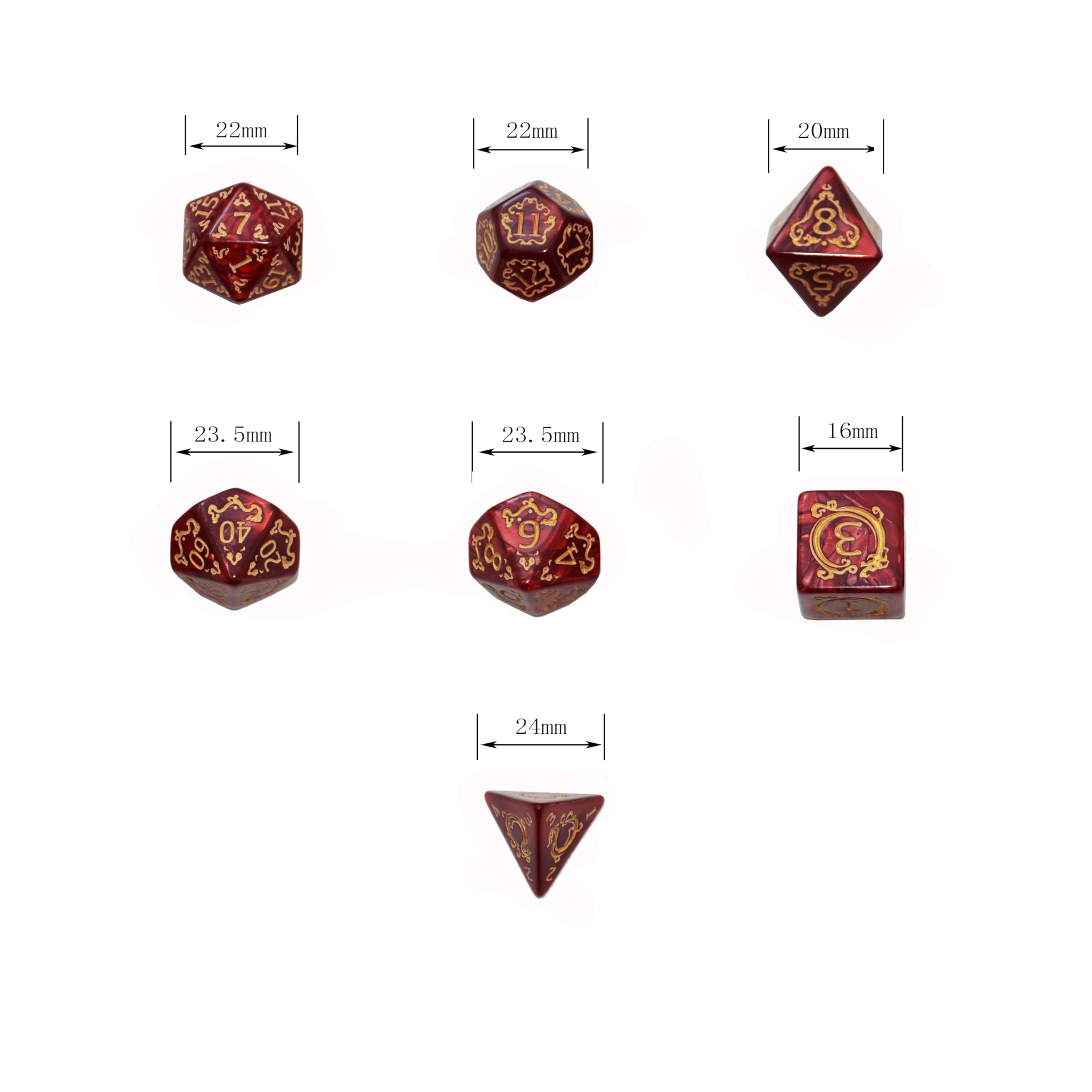 SmartDealsPro 5 Polyhedral Dice Sets (35 Dice) with Pouches – Acrylic D&D Dice with Gold Numbers