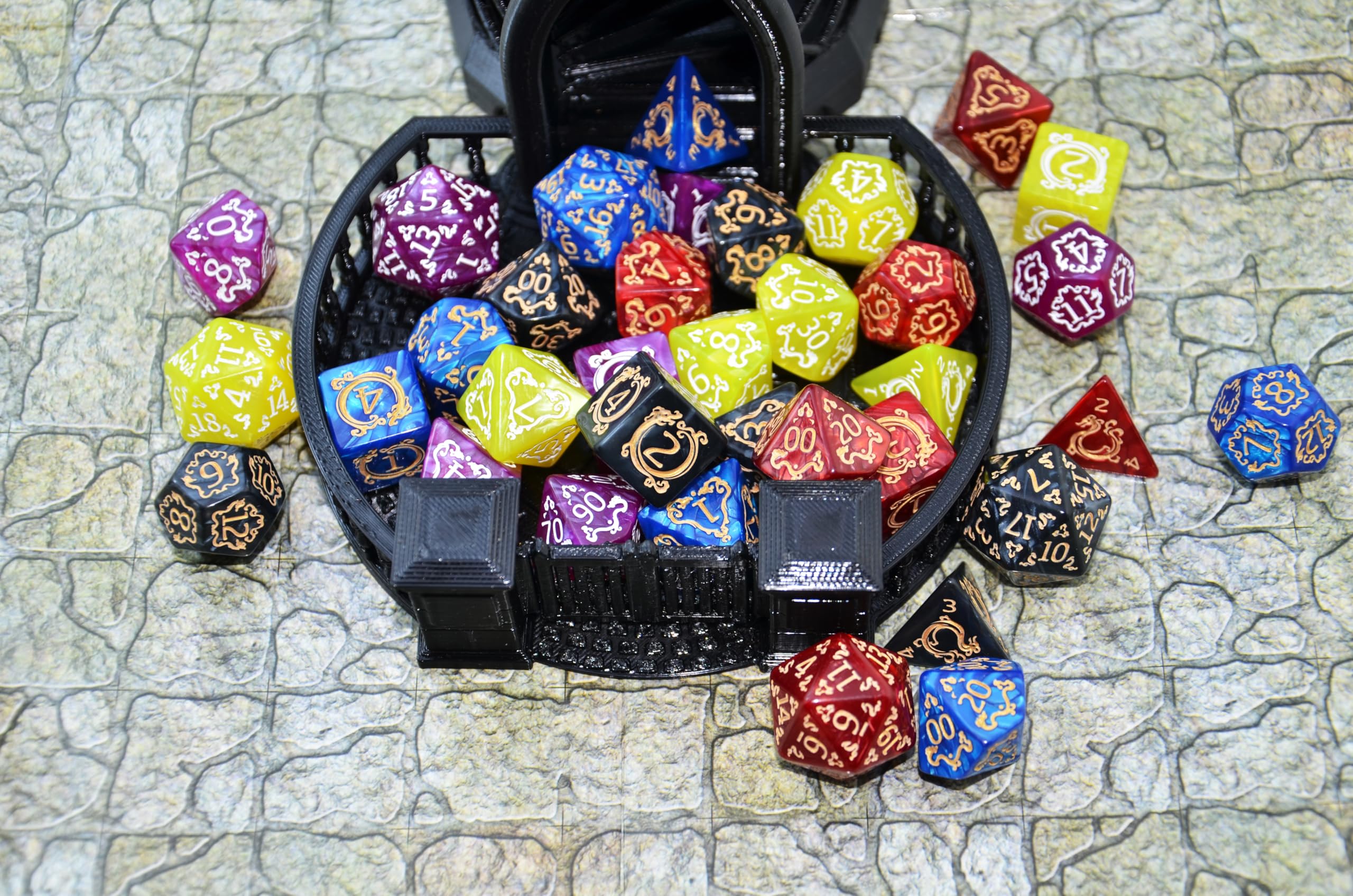 SmartDealsPro 5 Polyhedral Dice Sets (35 Dice) with Pouches – Acrylic D&D Dice with Gold Numbers