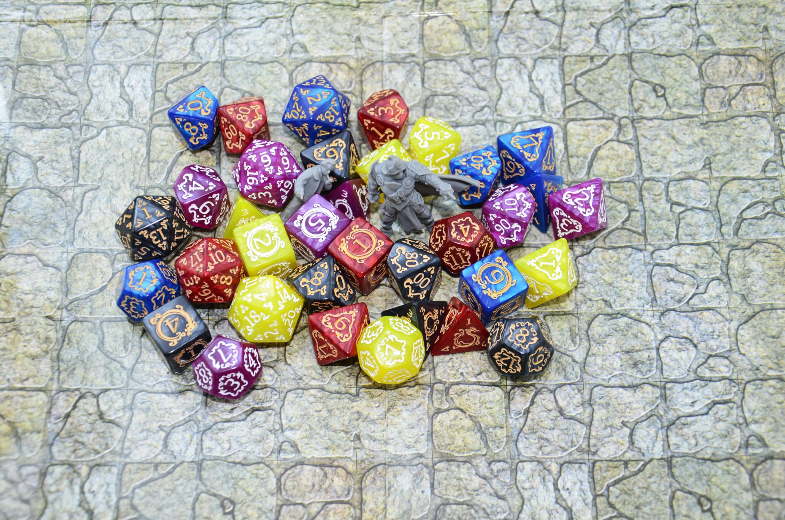 SmartDealsPro 5 Polyhedral Dice Sets (35 Dice) with Pouches – Acrylic D&D Dice with Gold Numbers