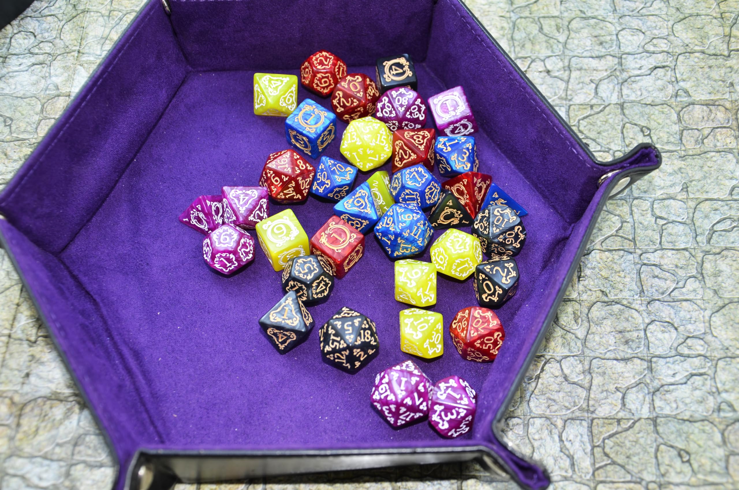 SmartDealsPro 5 Polyhedral Dice Sets (35 Dice) with Pouches – Acrylic D&D Dice with Gold Numbers