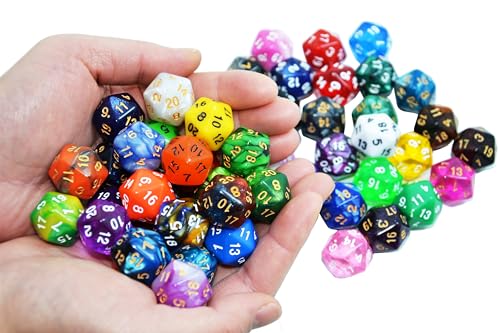SmartDealsPro 50-Pack D20 Dice Set – Mixed Colors, 22mm Polyhedral Dice with Velvet Pouch for DND, MTG, RPG & Tabletop Games