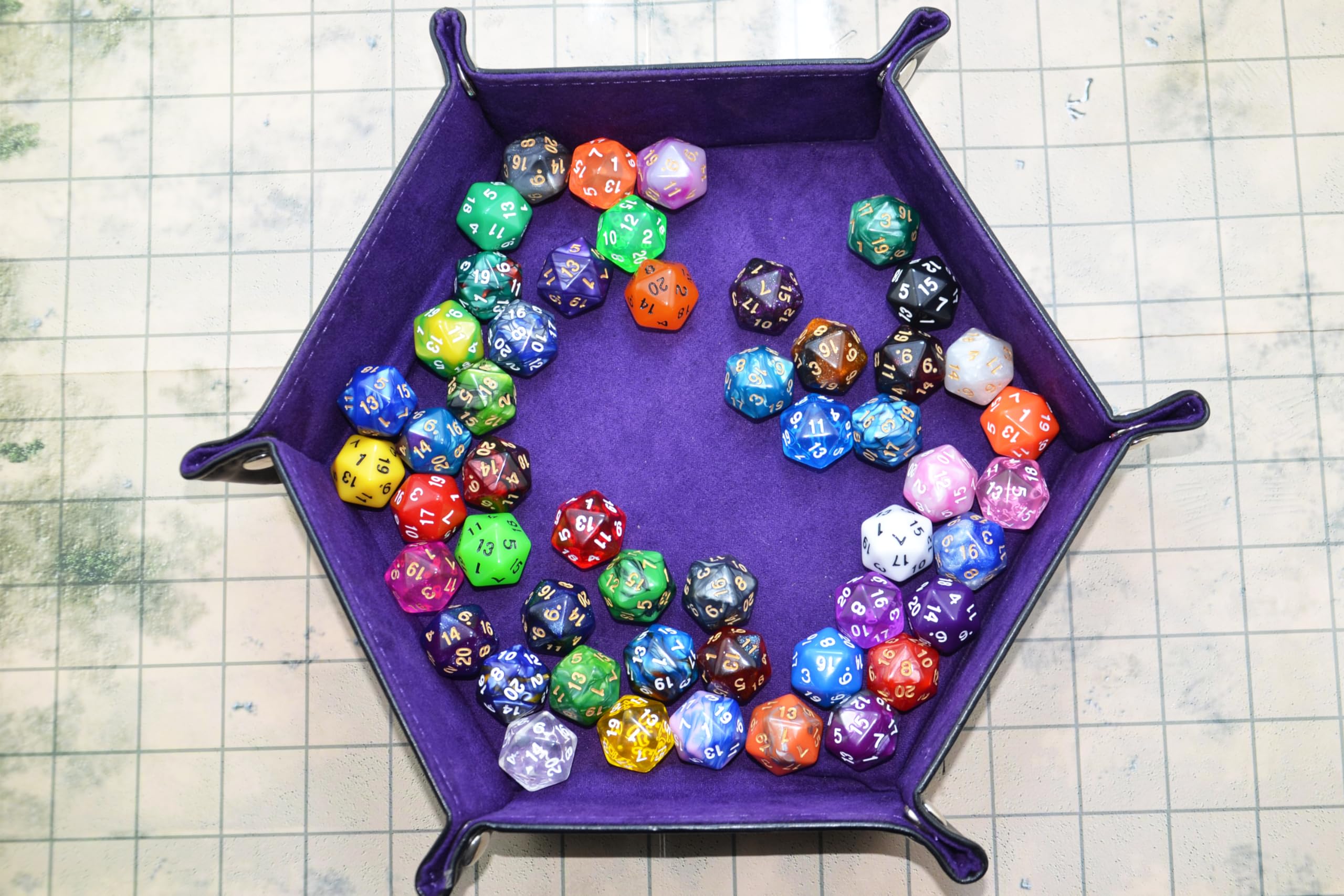 SmartDealsPro 50-Pack D20 Dice Set – Mixed Colors, 22mm Polyhedral Dice with Velvet Pouch for DND, MTG, RPG & Tabletop Games