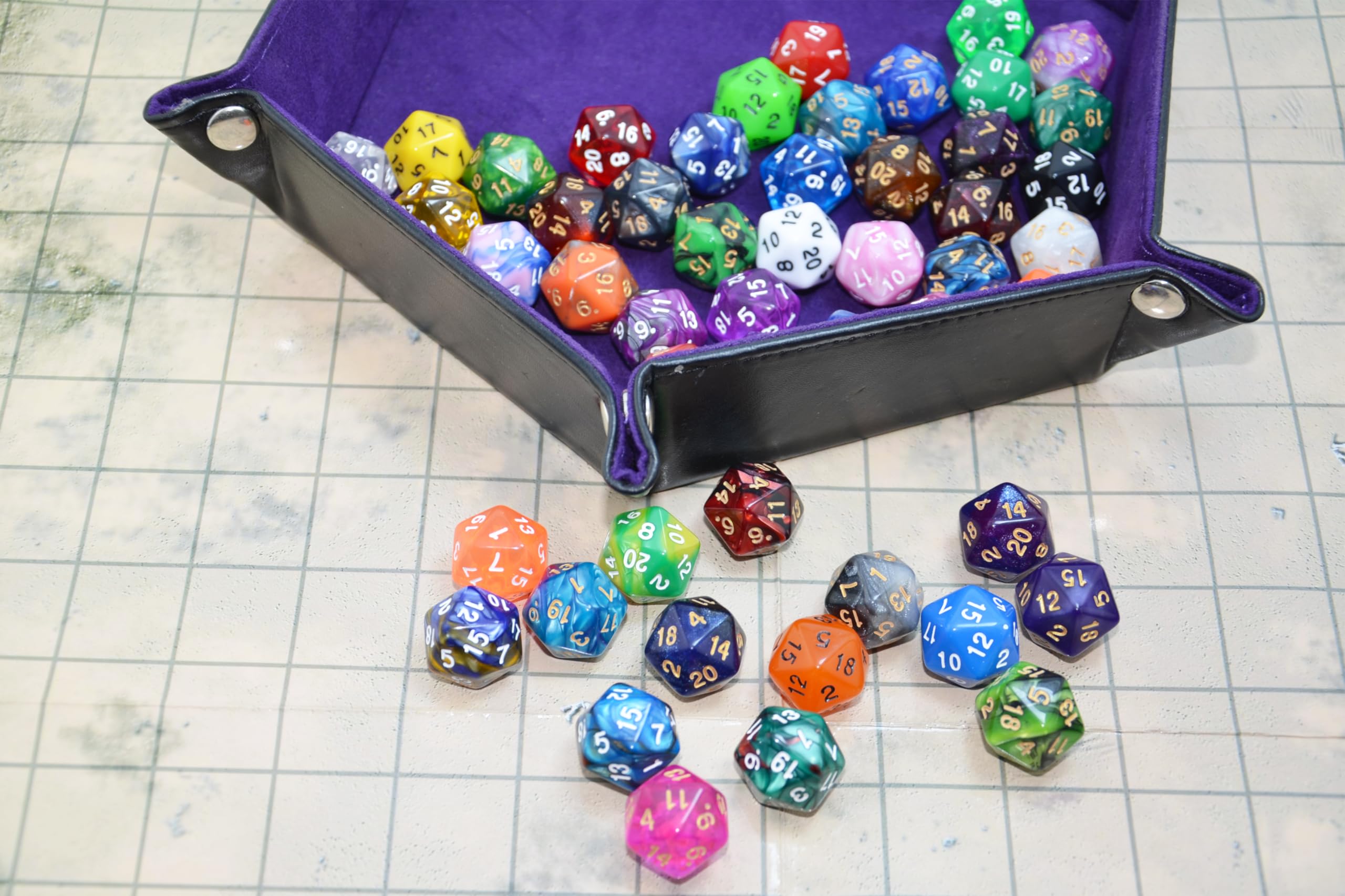 SmartDealsPro 50-Pack D20 Dice Set – Mixed Colors, 22mm Polyhedral Dice with Velvet Pouch for DND, MTG, RPG & Tabletop Games