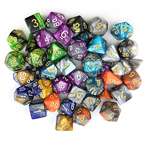 SmartDealsPro Double-Colors Polyhedral Dice Sets – 42 Acrylic Dice with 7 Pouches for D&D RPG MTG