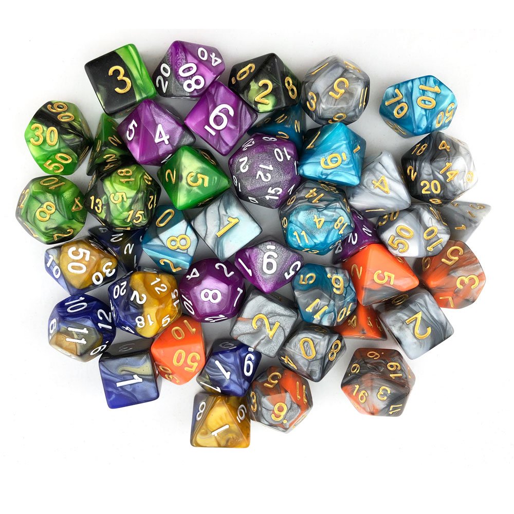 SmartDealsPro Double-Colors Polyhedral Dice Sets – 42 Acrylic Dice with 7 Pouches for D&D RPG MTG