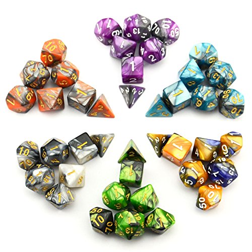 SmartDealsPro Double-Colors Polyhedral Dice Sets – 42 Acrylic Dice with 7 Pouches for D&D RPG MTG