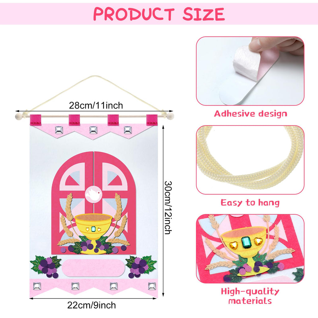 SmoothNovelty First Communion Banner Kit – Pink Felt 9x12 Inch with Wooden Stick