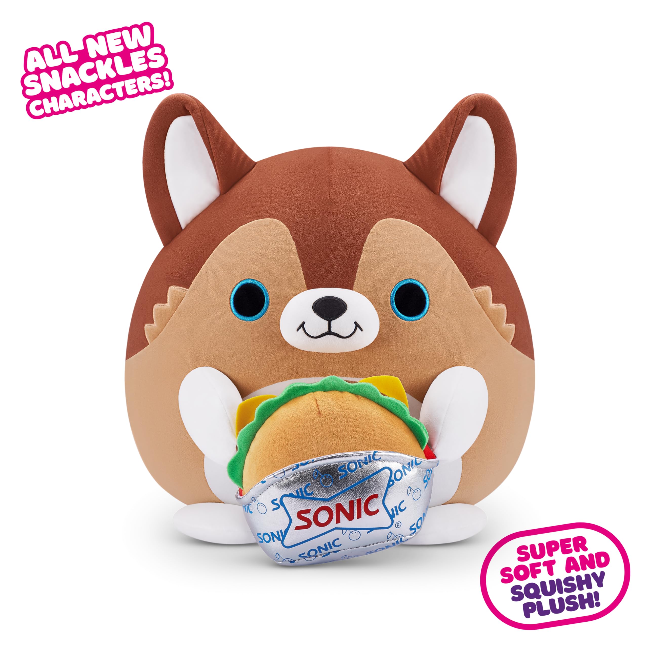 Snackles Series 2 Puppy Plush with Sonic Burger – 16 Inch Ultra Soft Collectible Stuffed Animal by ZURU