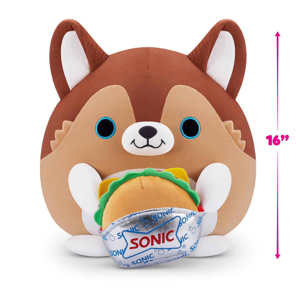 Snackles Series 2 Puppy Plush with Sonic Burger – 16 Inch Ultra Soft Collectible Stuffed Animal by ZURU