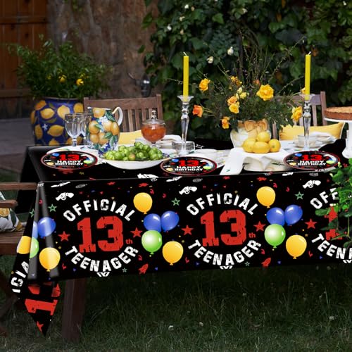 SNIMICS 41PCS 13th Birthday Party Decorations Kit - Red & Black Theme with Plates, Napkins, Tablecloth for Boys & Girls