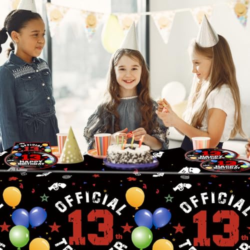 SNIMICS 41PCS 13th Birthday Party Decorations Kit - Red & Black Theme with Plates, Napkins, Tablecloth for Boys & Girls