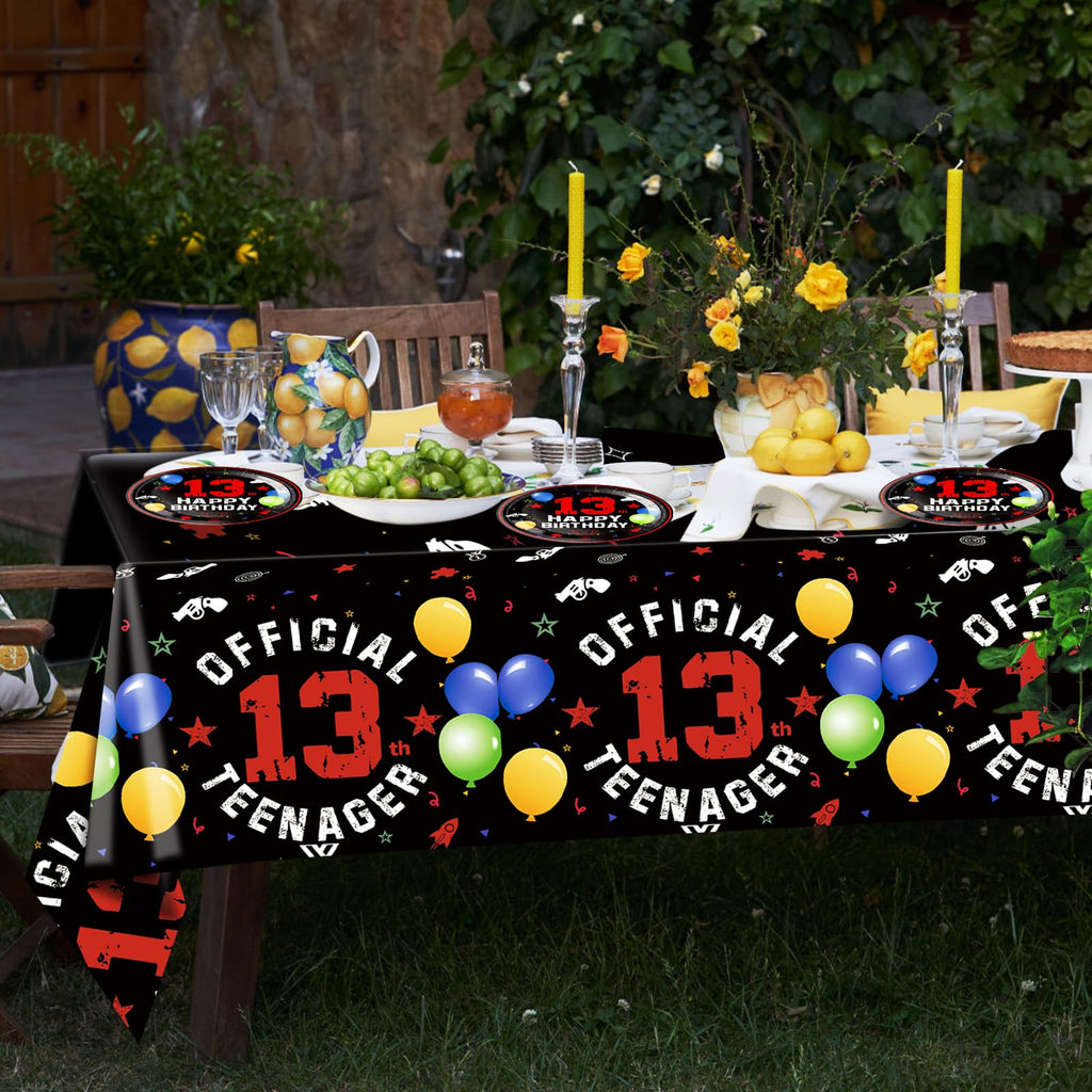 SNIMICS 41PCS 13th Birthday Party Decorations Kit - Red & Black Theme with Plates, Napkins, Tablecloth for Boys & Girls