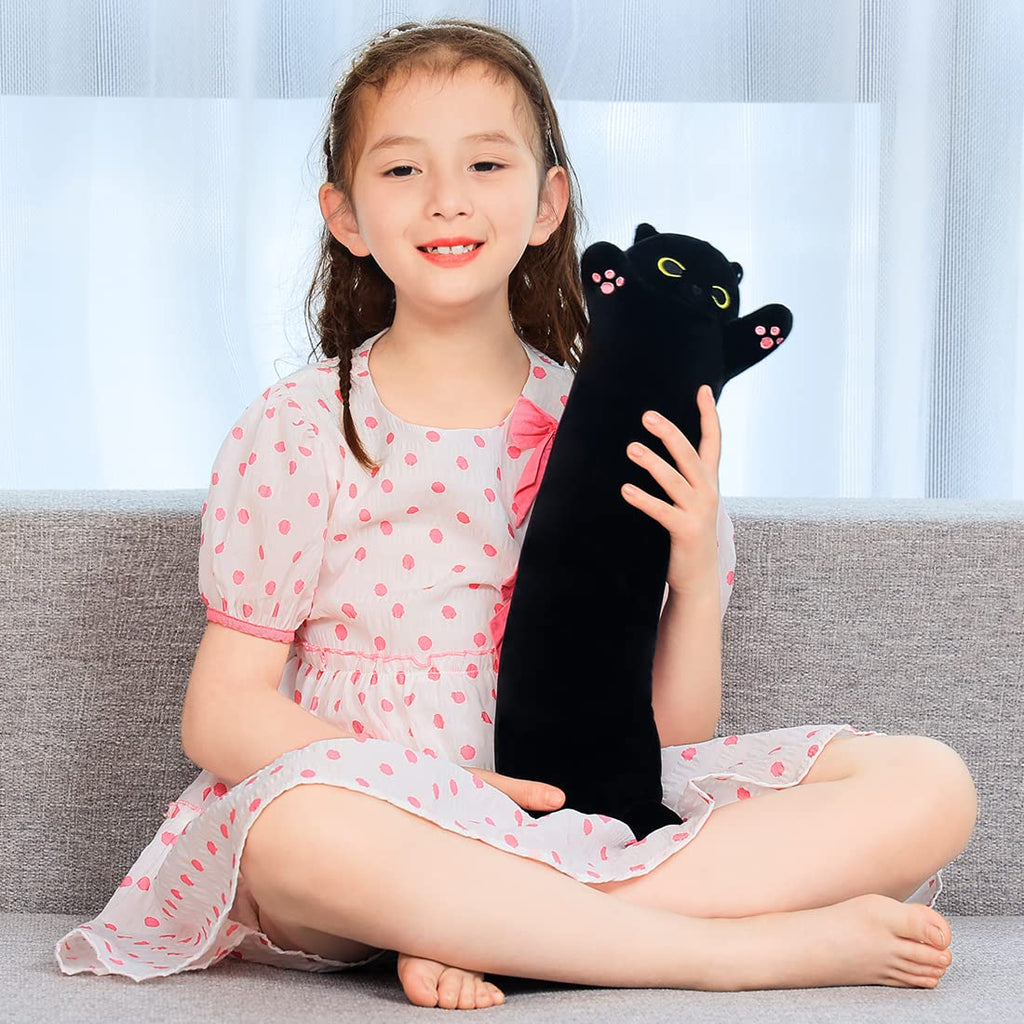SNOWOLF Black Cat Plush Pillow - 50cm Soft Stuffed Cat Toy, Machine Washable Body Pillow