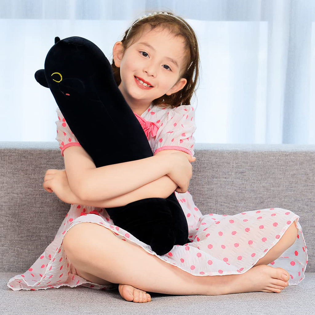 SNOWOLF Black Cat Plush Pillow - 50cm Soft Stuffed Cat Toy, Machine Washable Body Pillow