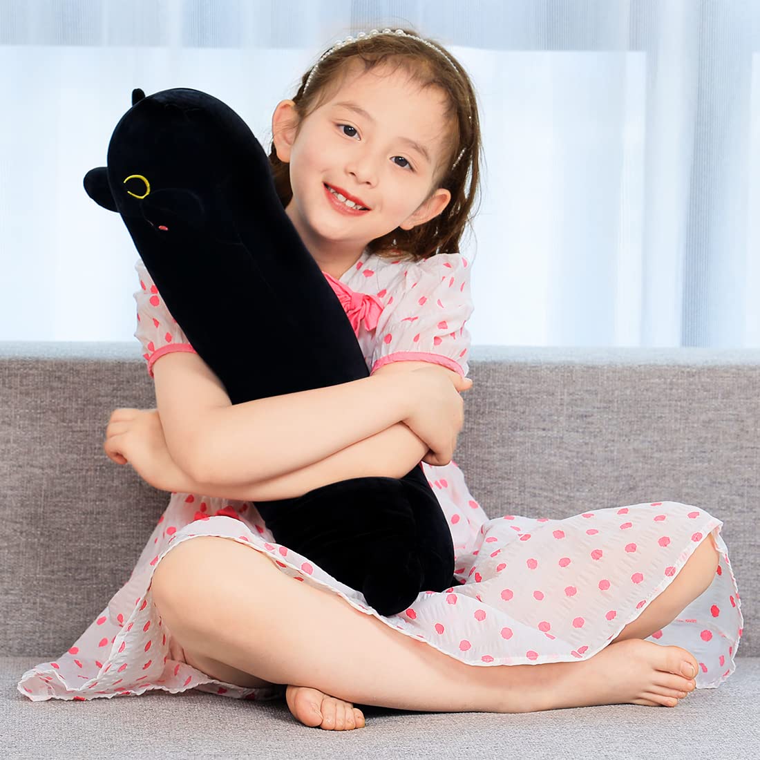 SNOWOLF Black Cat Plush Pillow - 50cm Soft Stuffed Cat Toy, Machine Washable Body Pillow
