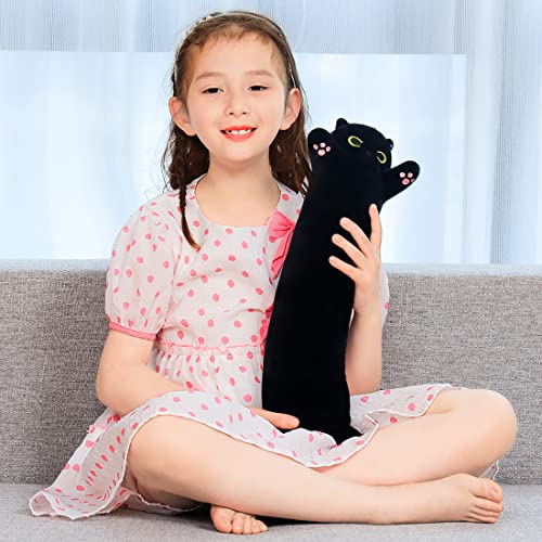 SNOWOLF Black Cat Plush Pillow - 50cm Soft Stuffed Cat Toy, Machine Washable Body Pillow