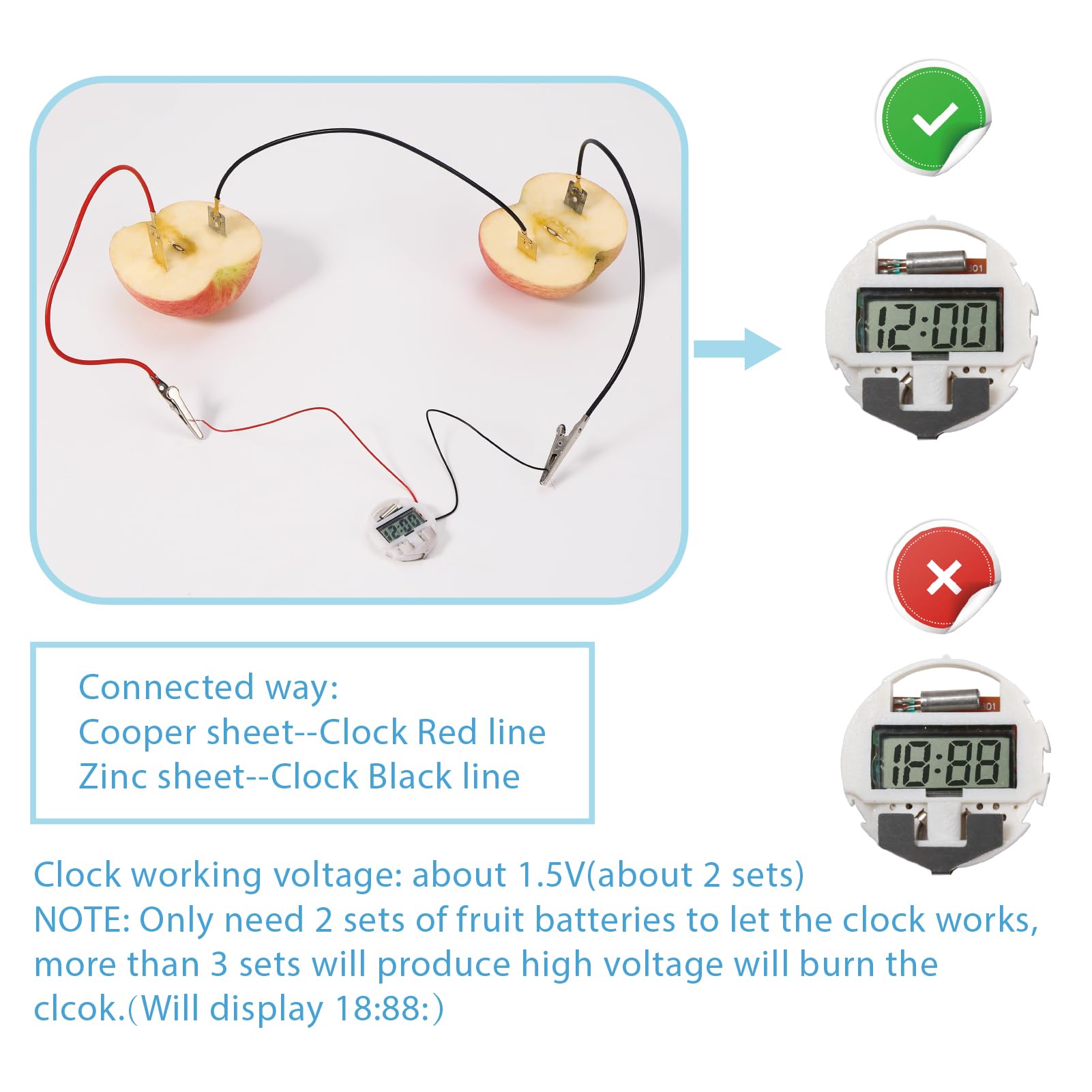 Sntieecr Fruit Battery Science Experiment Kit – DIY STEM Lab with Clock, LEDs, Motor & Buzzer