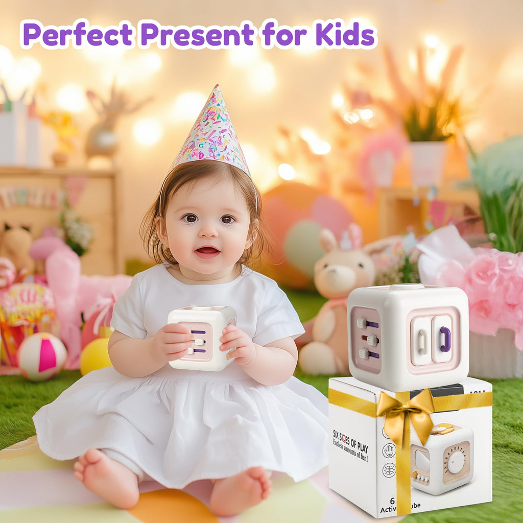 SOCBTNSO Busy Cube - Montessori Sensory Toy for 1 Year Old Girl, Travel-Friendly Learning Cube for Toddlers 1-3