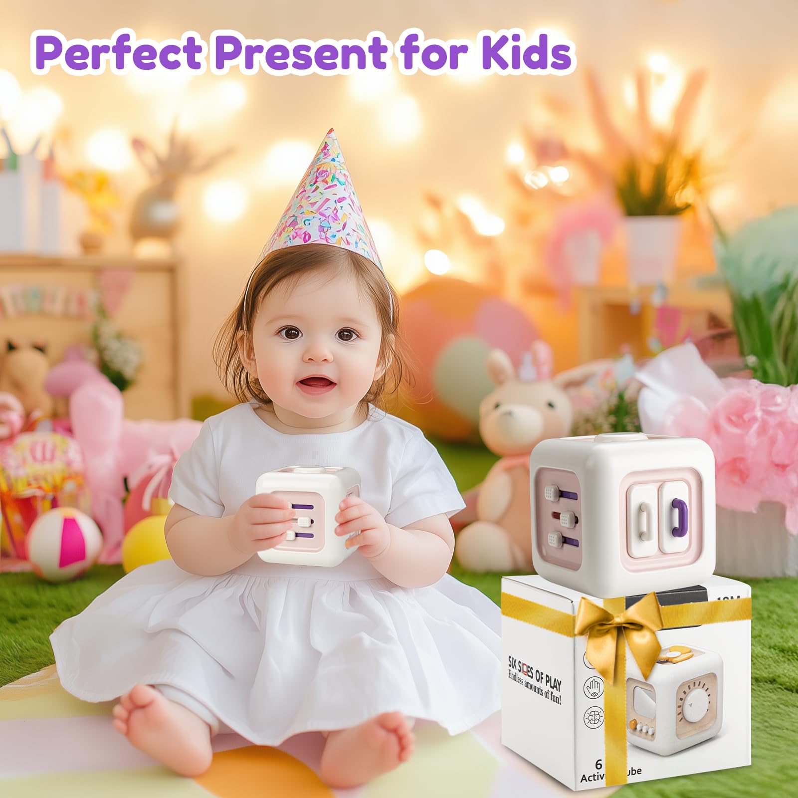 SOCBTNSO Busy Cube - Montessori Sensory Toy for 1 Year Old Girl, Travel-Friendly Learning Cube for Toddlers 1-3