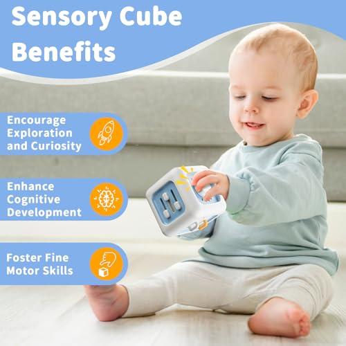 SOCBTNSO Busy Cube Toy – 6-in-1 Montessori Activity Cube for 1-Year-Olds, Travel-Friendly Fine Motor Skills Toy