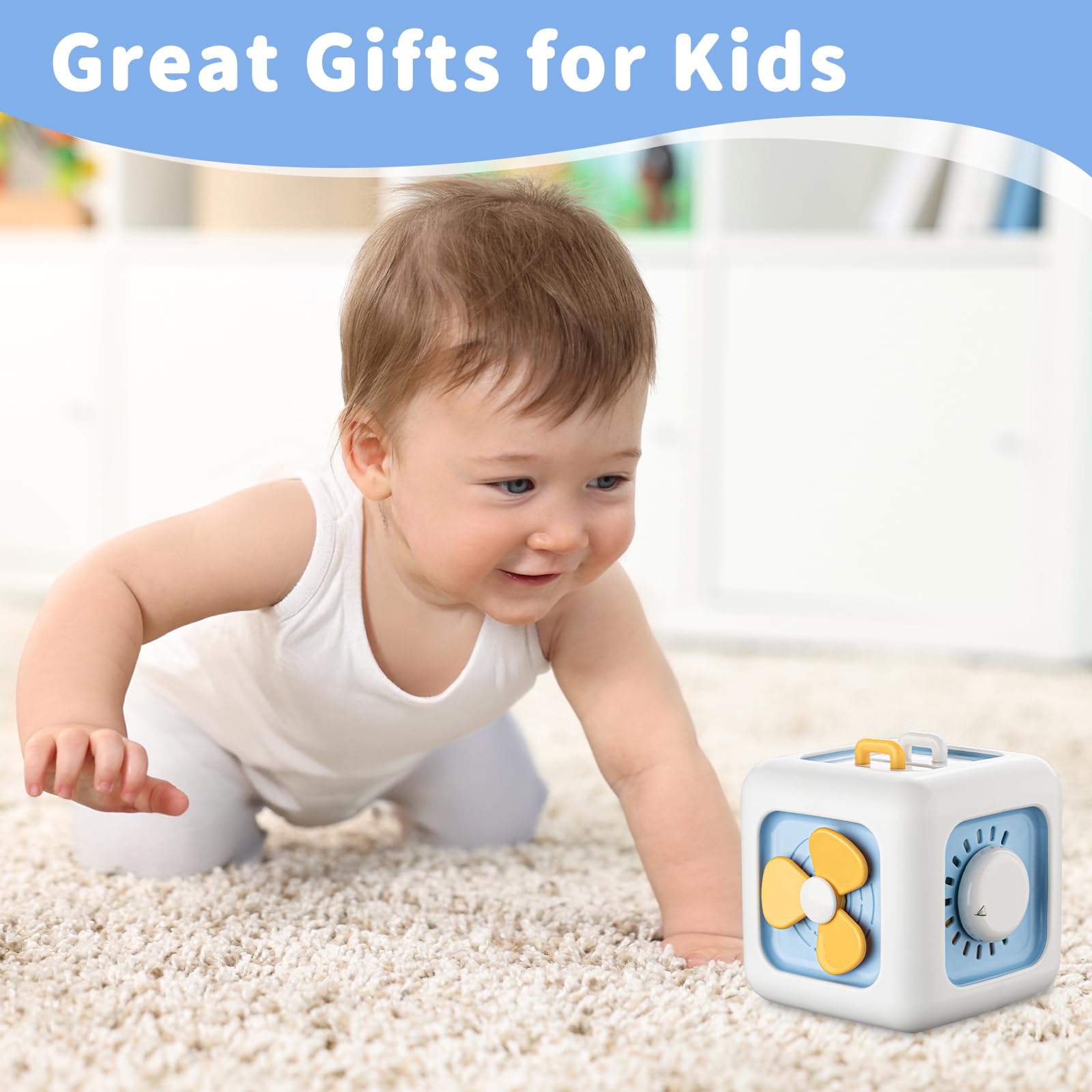 SOCBTNSO Busy Cube Toy – 6-in-1 Montessori Activity Cube for 1-Year-Olds, Travel-Friendly Fine Motor Skills Toy
