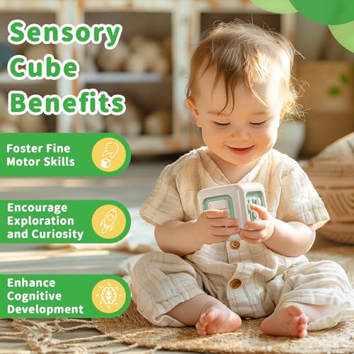 SOCBTNSO Busy Cube Toy – Sensory Activity Cube for Toddlers 1-3, 6-in-1 Fine Motor Skills Development, Travel-Friendly Baby Car Seat Toy for 12-18 Months, 1st Birthday Gift