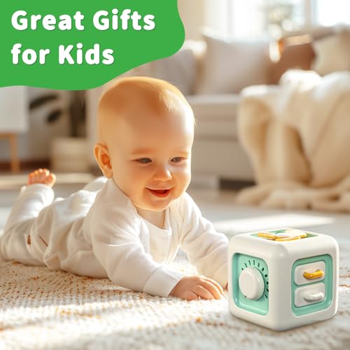 SOCBTNSO Busy Cube Toy – Sensory Activity Cube for Toddlers 1-3, 6-in-1 Fine Motor Skills Development, Travel-Friendly Baby Car Seat Toy for 12-18 Months, 1st Birthday Gift