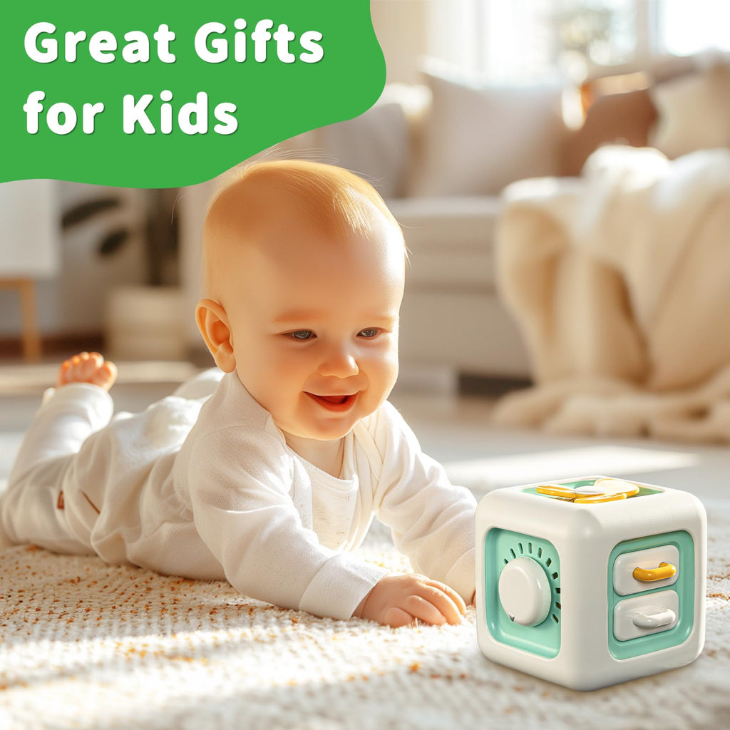 SOCBTNSO Busy Cube Toy – Sensory Activity Cube for Toddlers 1-3, 6-in-1 Fine Motor Skills Development, Travel-Friendly Baby Car Seat Toy for 12-18 Months, 1st Birthday Gift