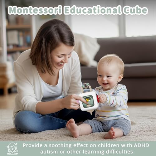 SOCBTNSO FunQuest Baby Busy Cube - 6-in-1 Montessori Travel Toy for Toddlers, Fine Motor Skills Development, Gift for Boys Girls 6 Months+