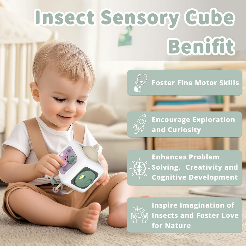 SOCBTNSO FunQuest Baby Busy Cube - 6-in-1 Montessori Travel Toy for Toddlers, Fine Motor Skills Development, Gift for Boys Girls 6 Months+