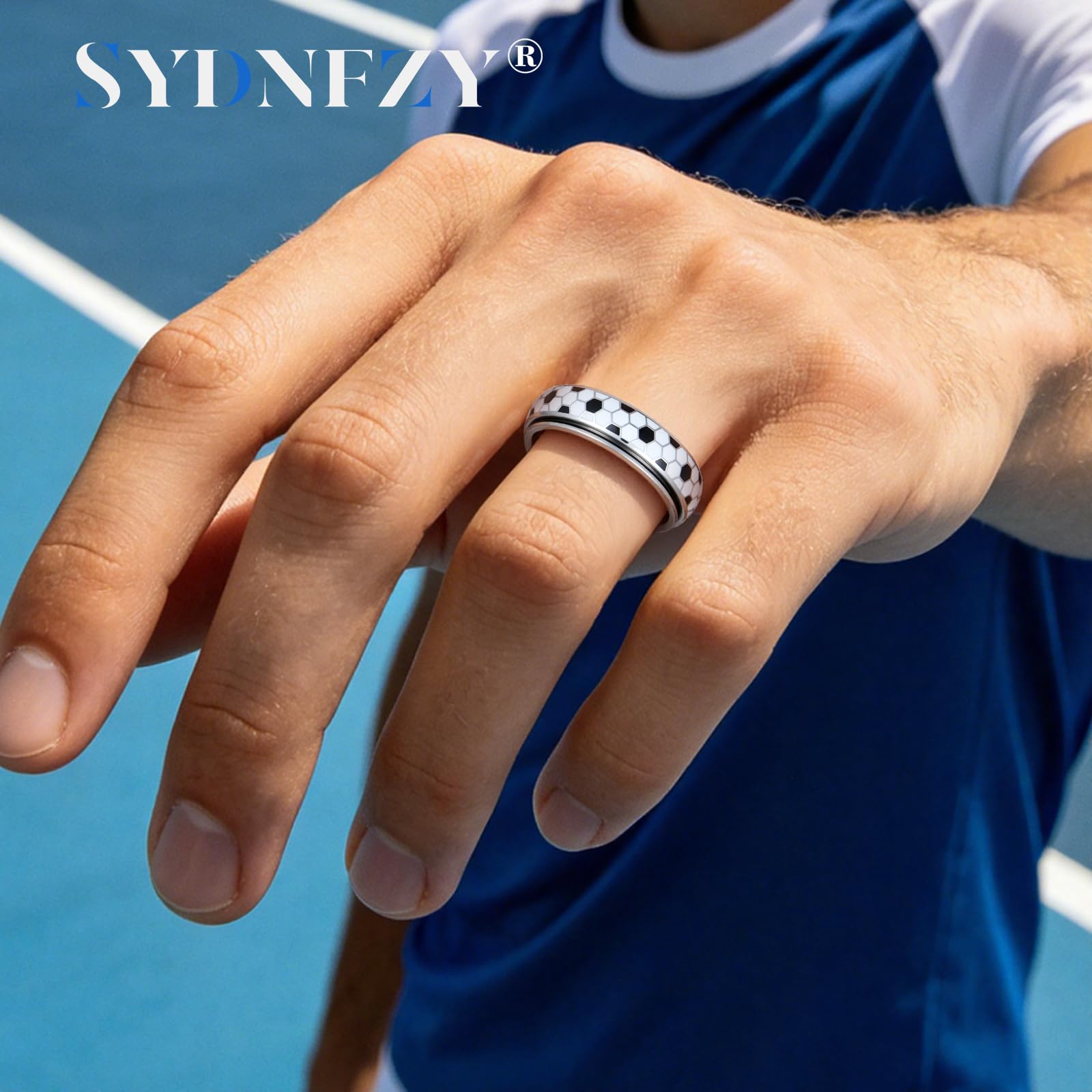 Soccer Fidget Ring for Adults – Stainless Steel Anxiety Relief Spinner Ring, Unisex